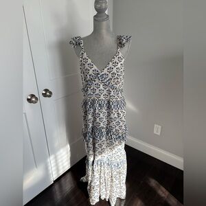 Misa Los Angeles white and royal blue floral maxi dress